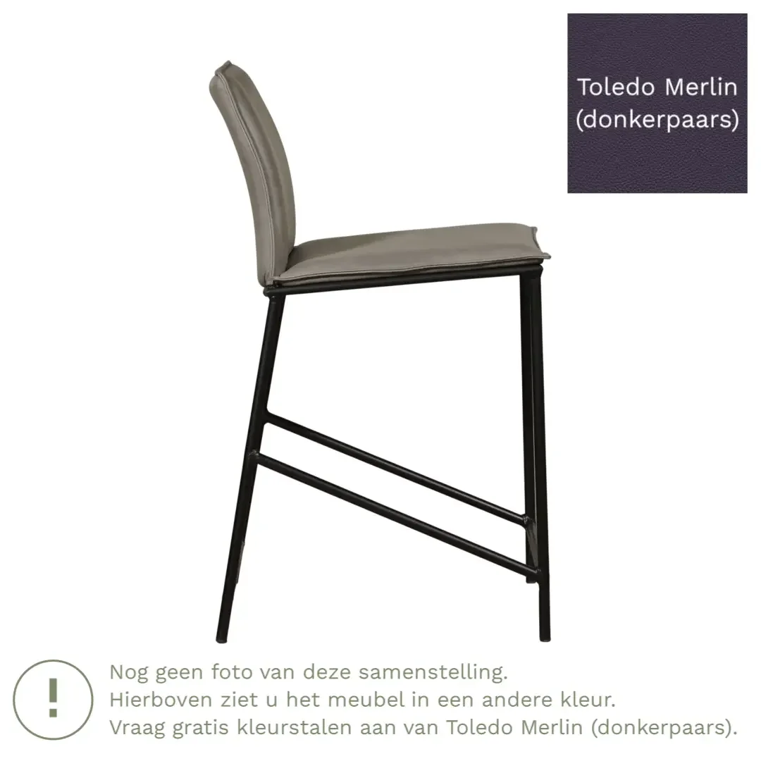 afbeelding van Leren barkruk laag Favor - Toledo Merlin (donkerpaars) - poten staal rond zwart